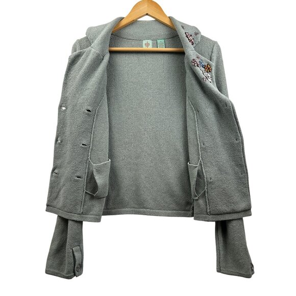 Anthropologie Hi-Line Embellished Knit Cardigan Jacket Medium Sage Green Beaded - Picture 7 of 10